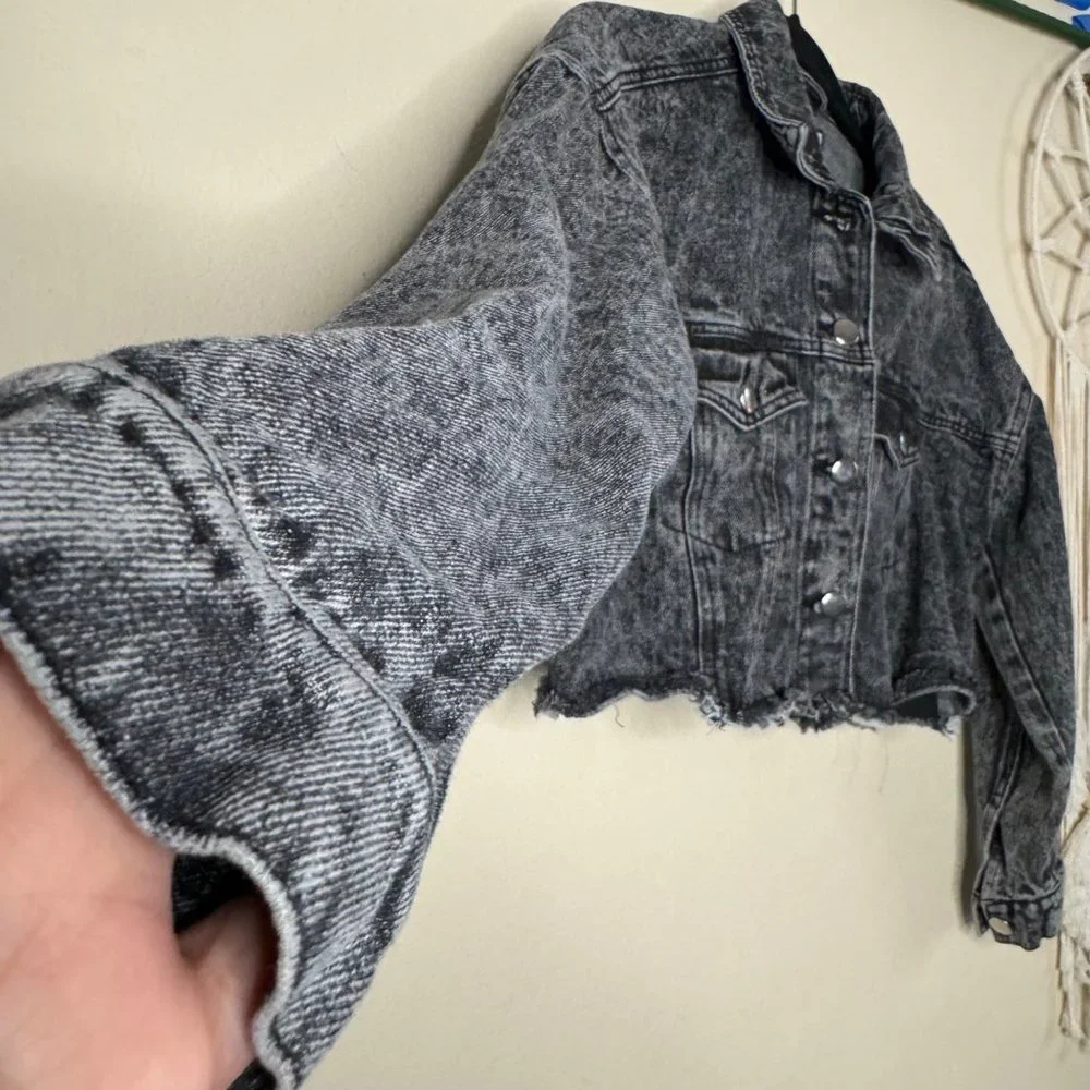 Highway Jeans Cropped Denim Jacket Raw Hem Edging Size S - Picture 4 of 12